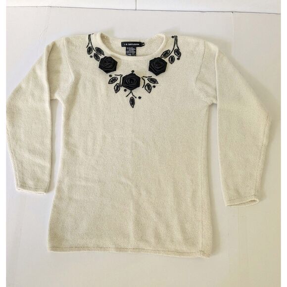 I.B. Diffusion Sweater VTG Size M Silk Angora Lambswool Rosettes Beads 80s - Picture 7 of 14